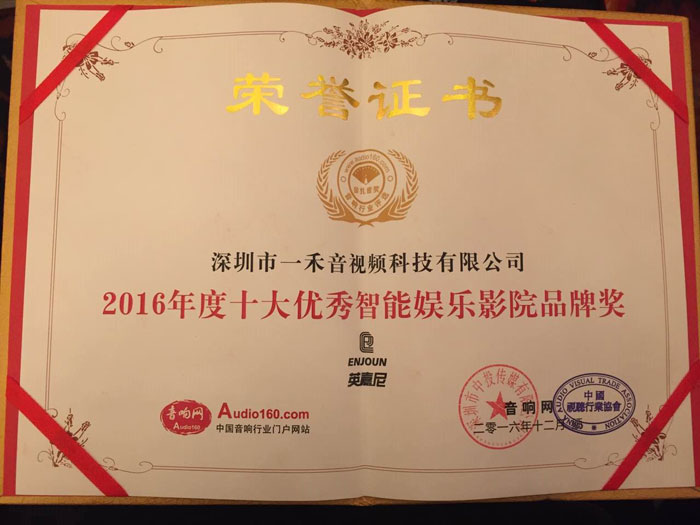 2016年度十大優(yōu)秀智能娛樂影院品牌